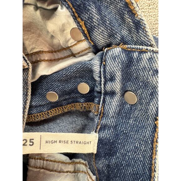 PACSUN Jeans High Rise Straight Button Fly Distressed Medium Wash Denim Size 25 - Picture 4 of 10